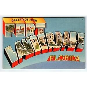 Vintage Linen Greetings from Fort Lauderdale Florida Large Letter Postcard